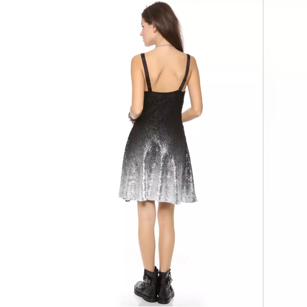 Free People Silver Foiled Ombre Black/Silver Lace Sleeveless Mini Dress, Size XS - Picture 3 of 10